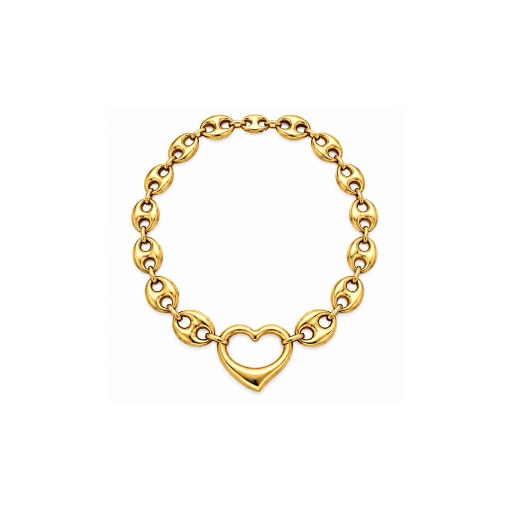14K Yellow Gold Mariner Link Necklace with Heart Clasp – 17