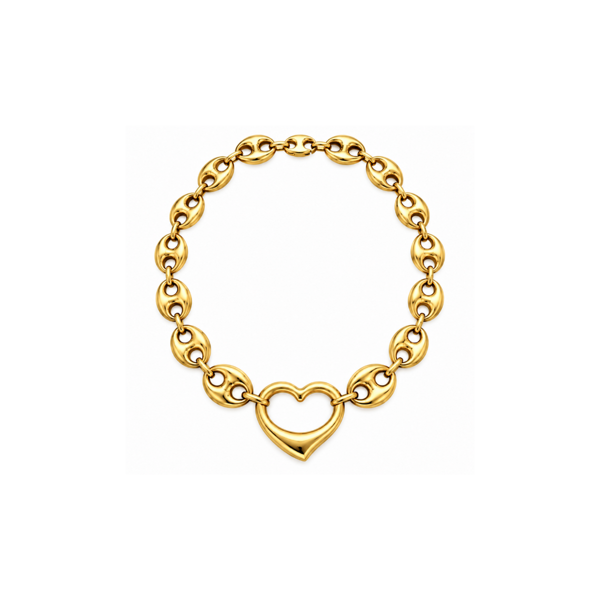14K Yellow Gold Mariner Link Necklace with Heart Clasp – 17