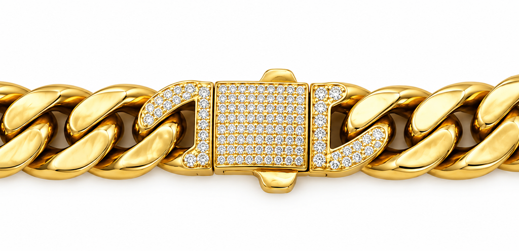 14K Yellow Gold Cuban Link Chain with Zirconia Clasp – 20