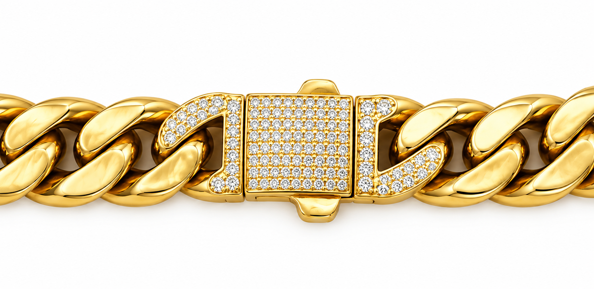 14K Yellow Gold Cuban Link Chain with Zirconia Clasp – 20