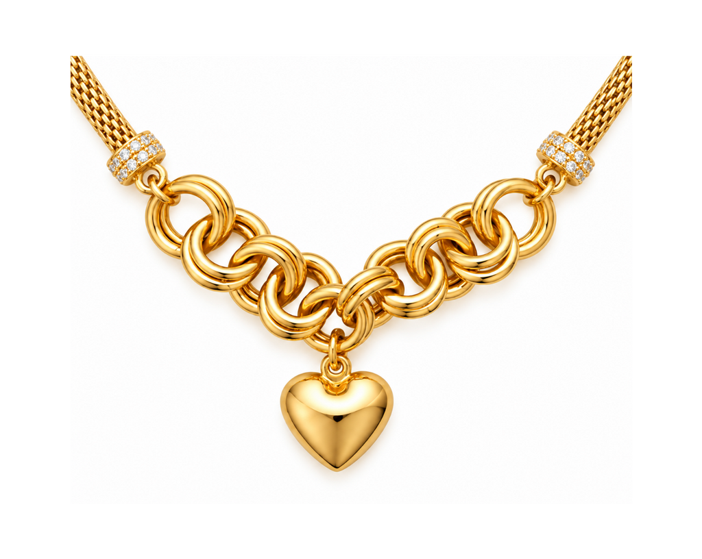 14K Yellow Gold Mesh Necklace with Heart Charm – 17" – 3.00 mm – 11.35 g