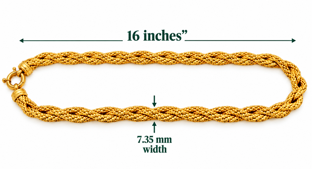 18K Yellow Gold Braided Multi-Strand Necklace – 16" – 7.35 mm – 22.55 g