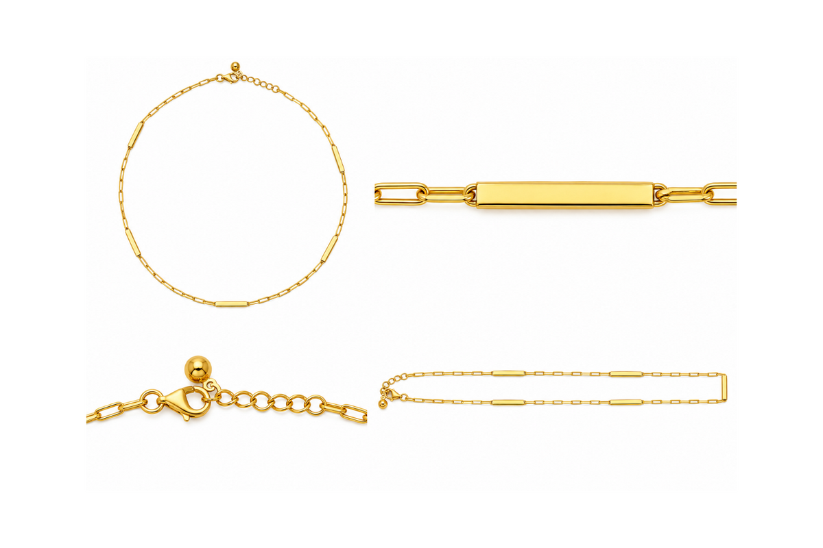 14K Gold Paperclip Necklace with Polished Bars – 16