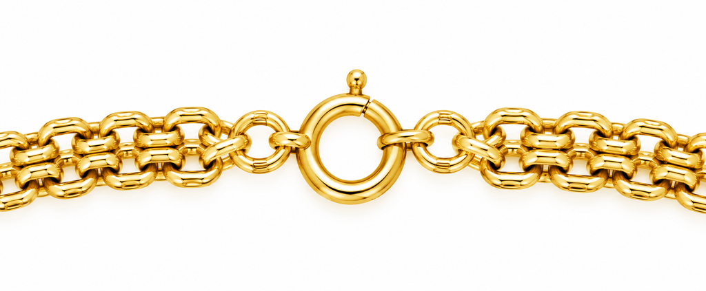 14K Yellow Gold Double-Link Necklace with Pavé Round Pendant – 17" – 18.0 g