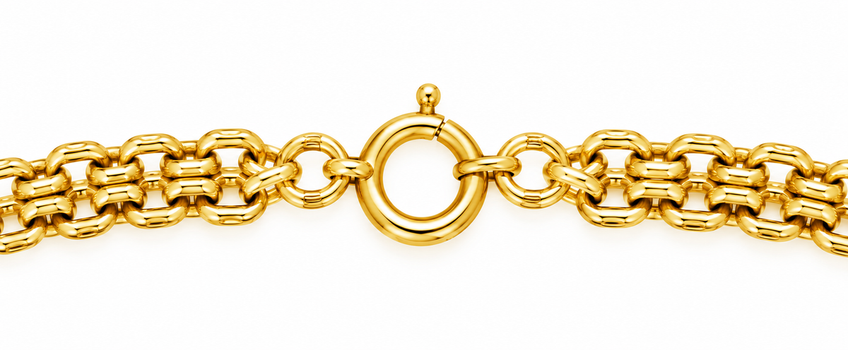 14K Yellow Gold Double-Link Necklace with Pavé Round Pendant – 17" – 18.0 g
