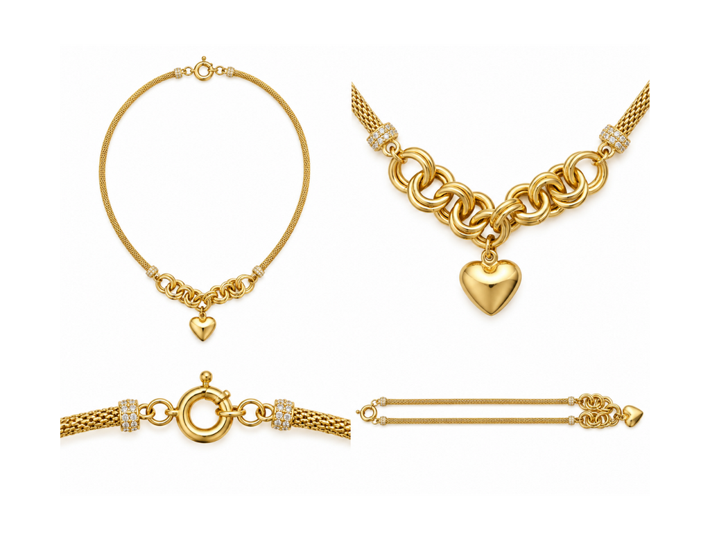 14K Yellow Gold Mesh Necklace with Heart Charm – 17" – 3.00 mm – 11.35 g