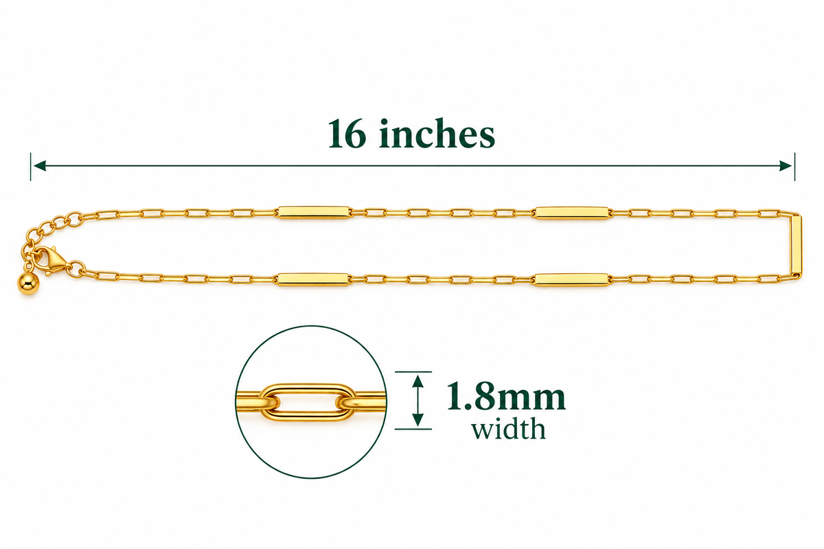 14K Gold Paperclip Necklace with Polished Bars – 16