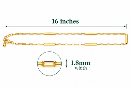 14K Gold Paperclip Necklace with Polished Bars – 16