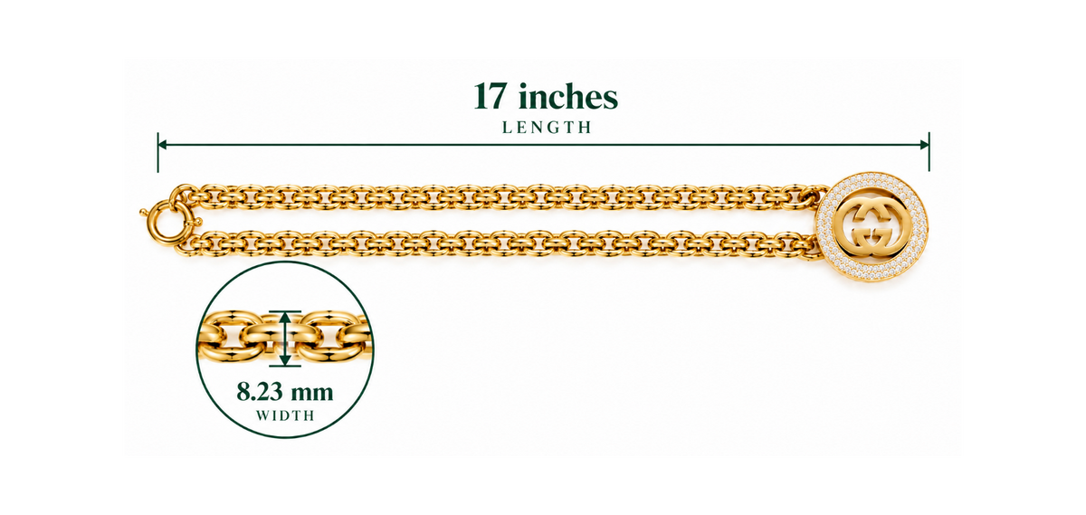 14K Yellow Gold Double-Link Necklace with Pavé Round Pendant – 17" – 18.0 g