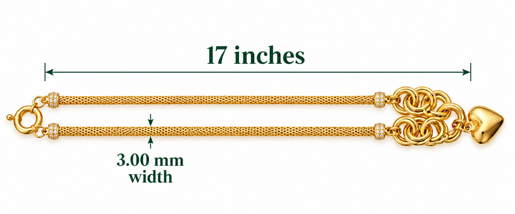 14K Yellow Gold Mesh Necklace with Heart Charm – 17" – 3.00 mm – 11.35 g