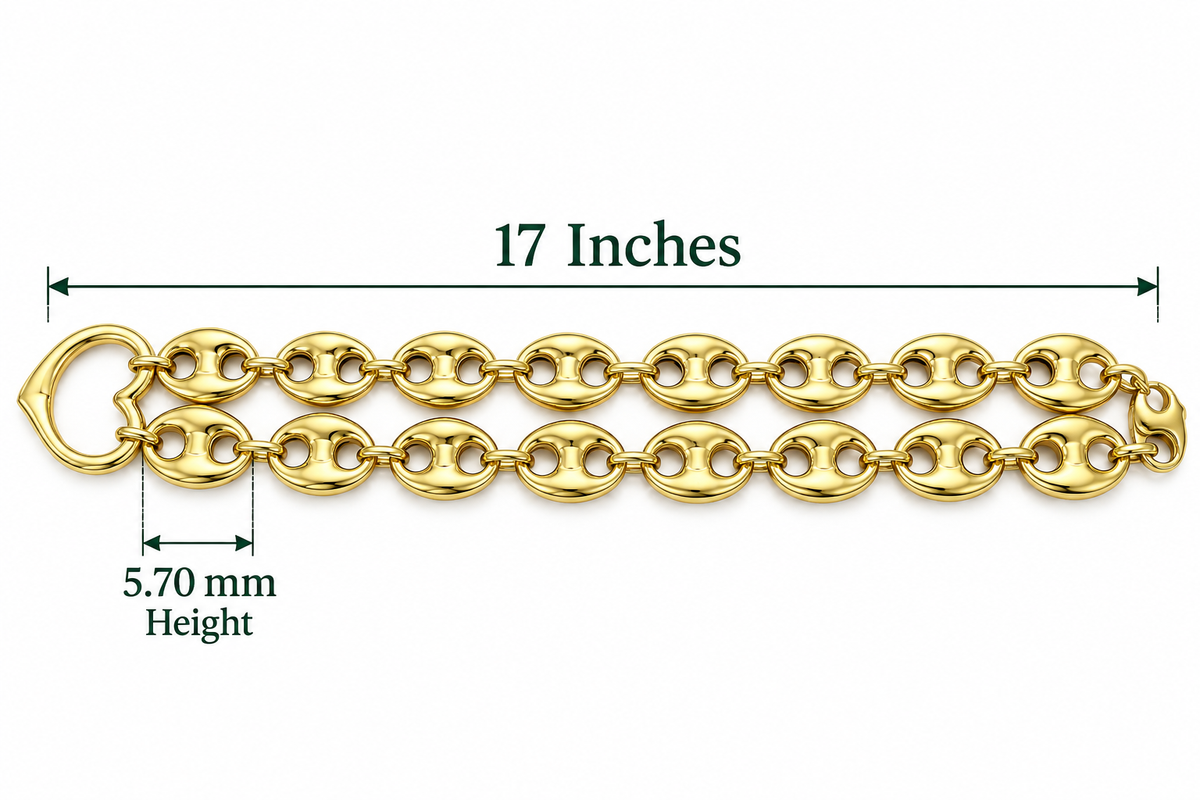 14K Yellow Gold Mariner Link Necklace with Heart Clasp – 17