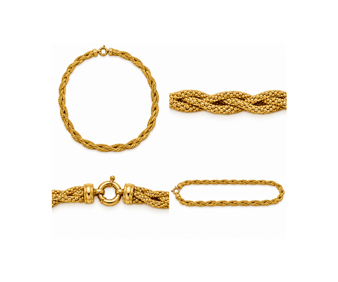 18K Yellow Gold Braided Multi-Strand Necklace – 16" – 7.35 mm – 22.55 g