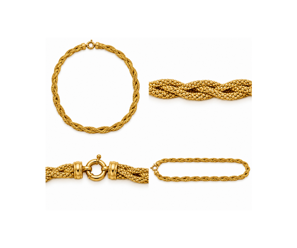 18K Yellow Gold Braided Multi-Strand Necklace – 16" – 7.35 mm – 22.55 g