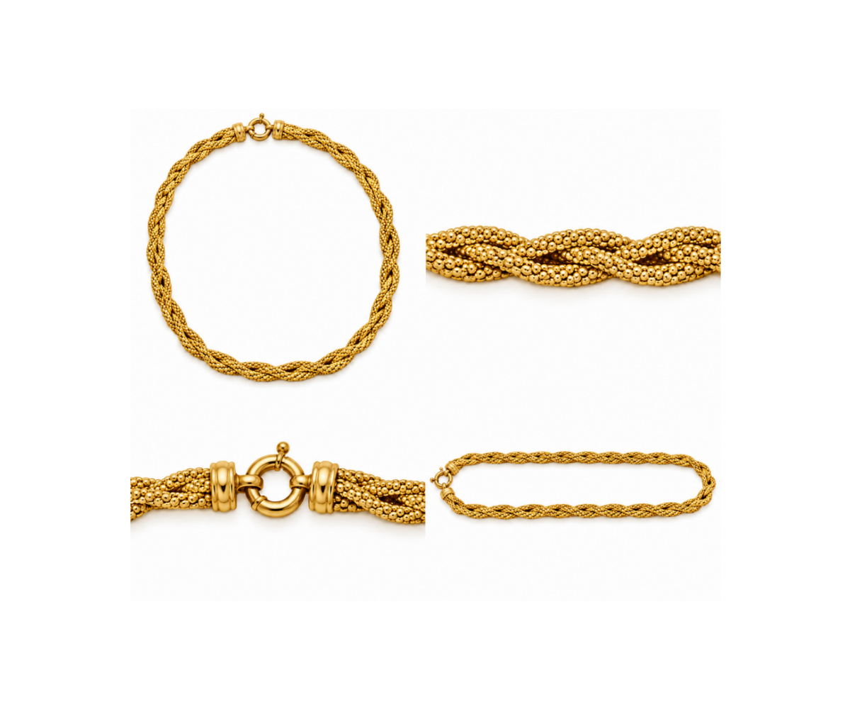 18K Yellow Gold Braided Multi-Strand Necklace – 16" – 7.35 mm – 22.55 g