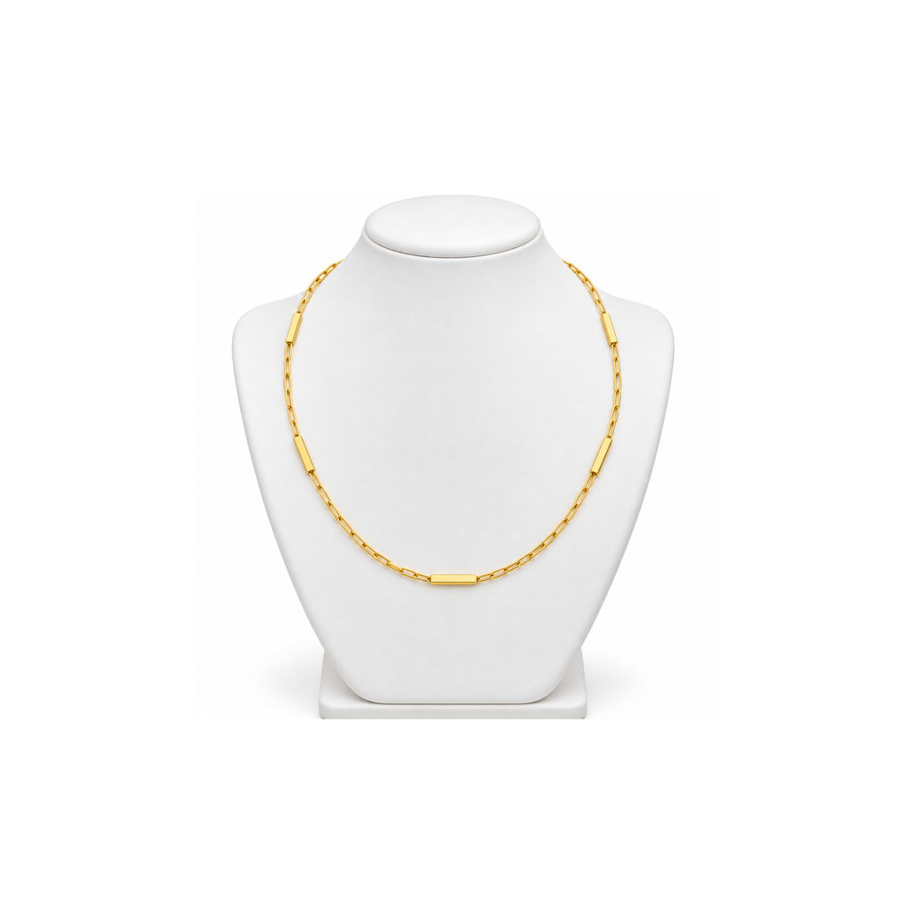 14K Gold Paperclip Necklace with Polished Bars – 16