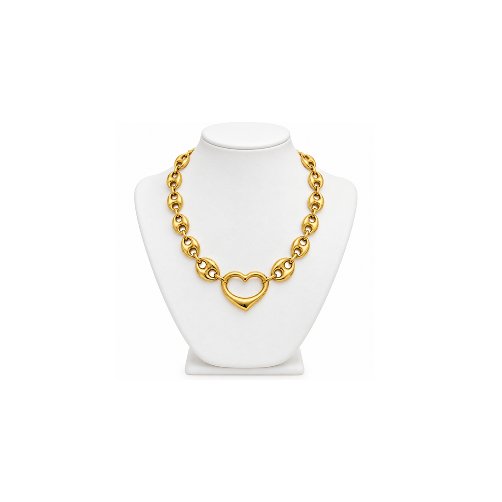 14K Yellow Gold Mariner Link Necklace with Heart Clasp – 17