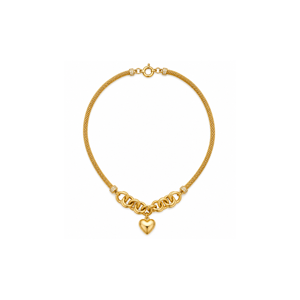 14K Yellow Gold Mesh Necklace with Heart Charm – 17" – 3.00 mm – 11.35 g
