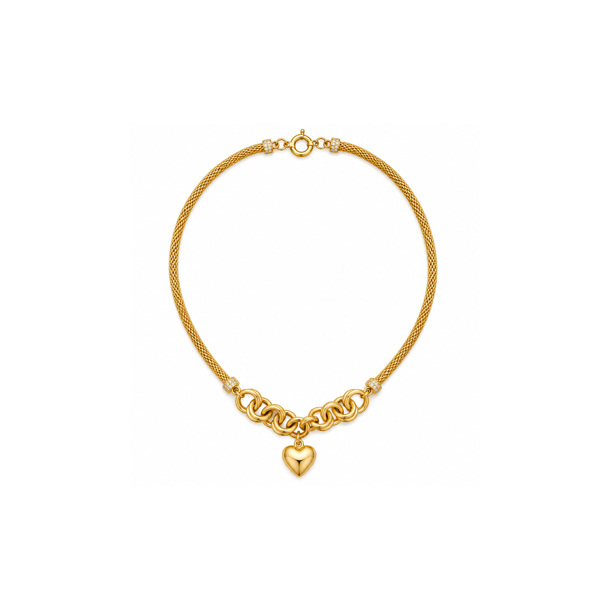 14K Yellow Gold Mesh Necklace with Heart Charm – 17" – 3.00 mm – 11.35 g