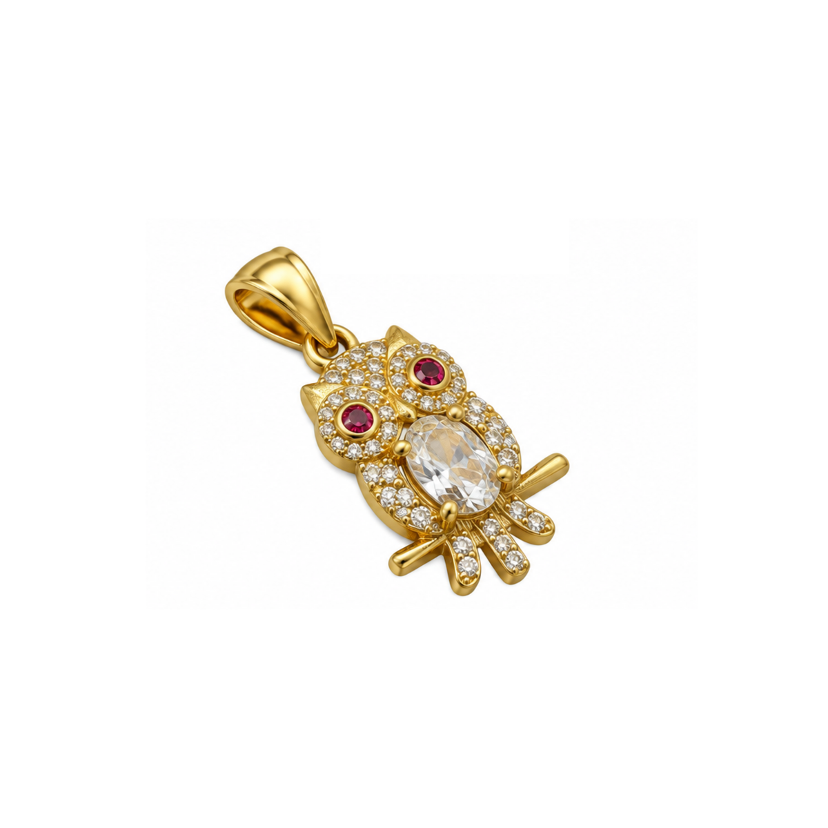 14K Yellow Gold Owl CZ Pendant