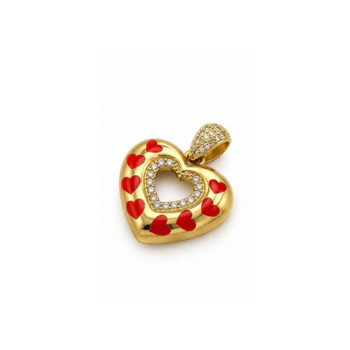 14K Yellow Gold Red Heart & CZ Pendant