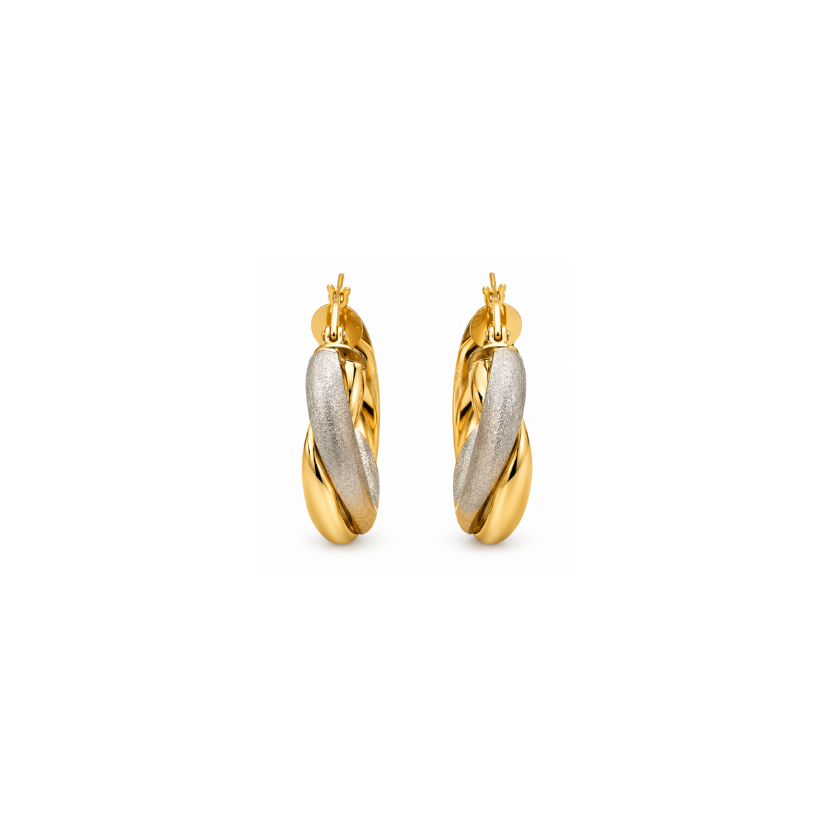 14K Two-Tone White & Yellow Gold Earrings – 3.9 DWT