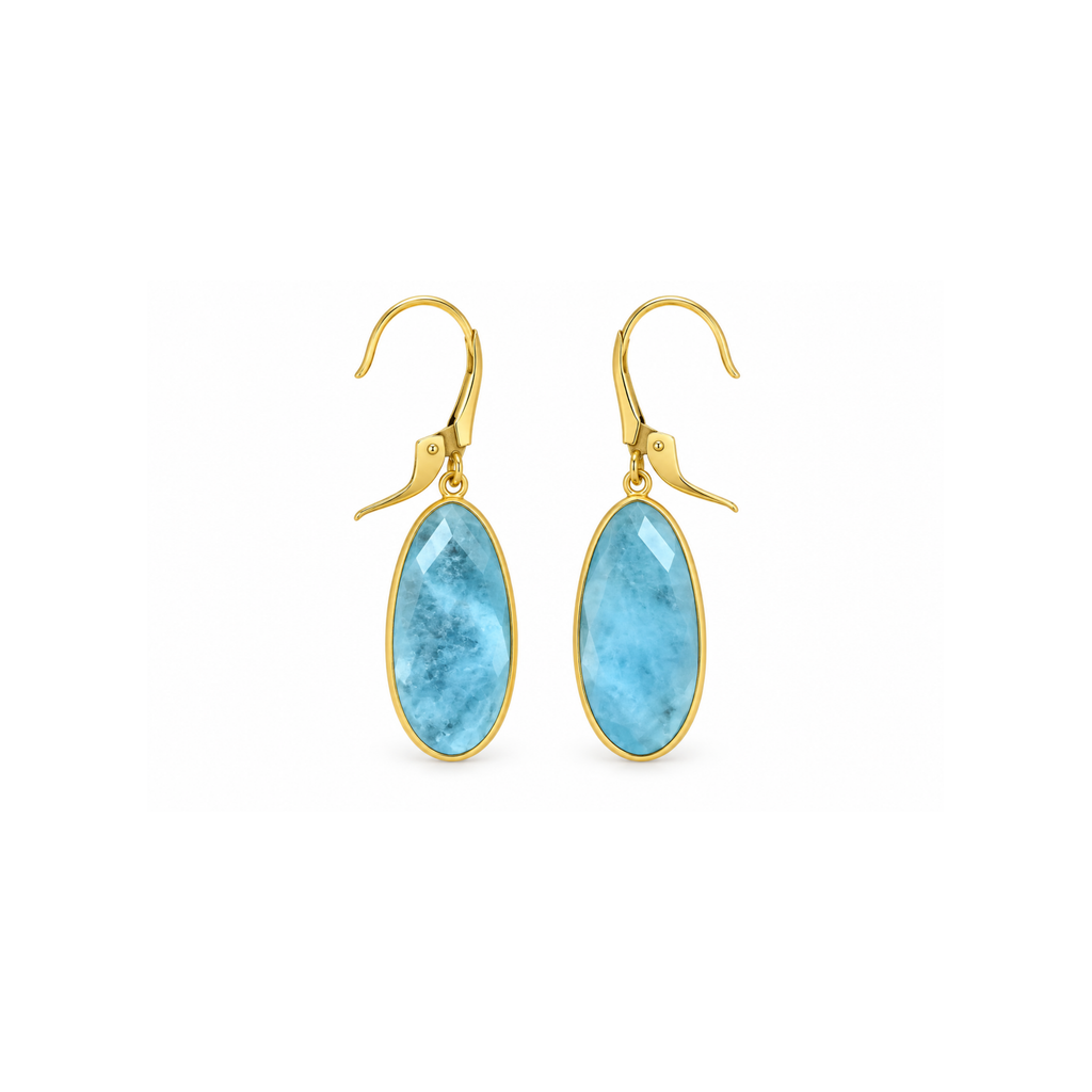 18K Yellow Gold Aquamarine Drop Earrings