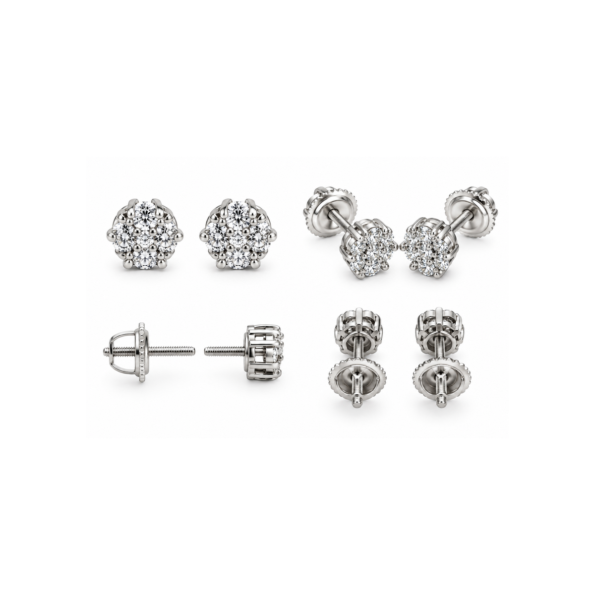 10K White Gold Diamond Cluster Stud Earrings – 0.14 CT