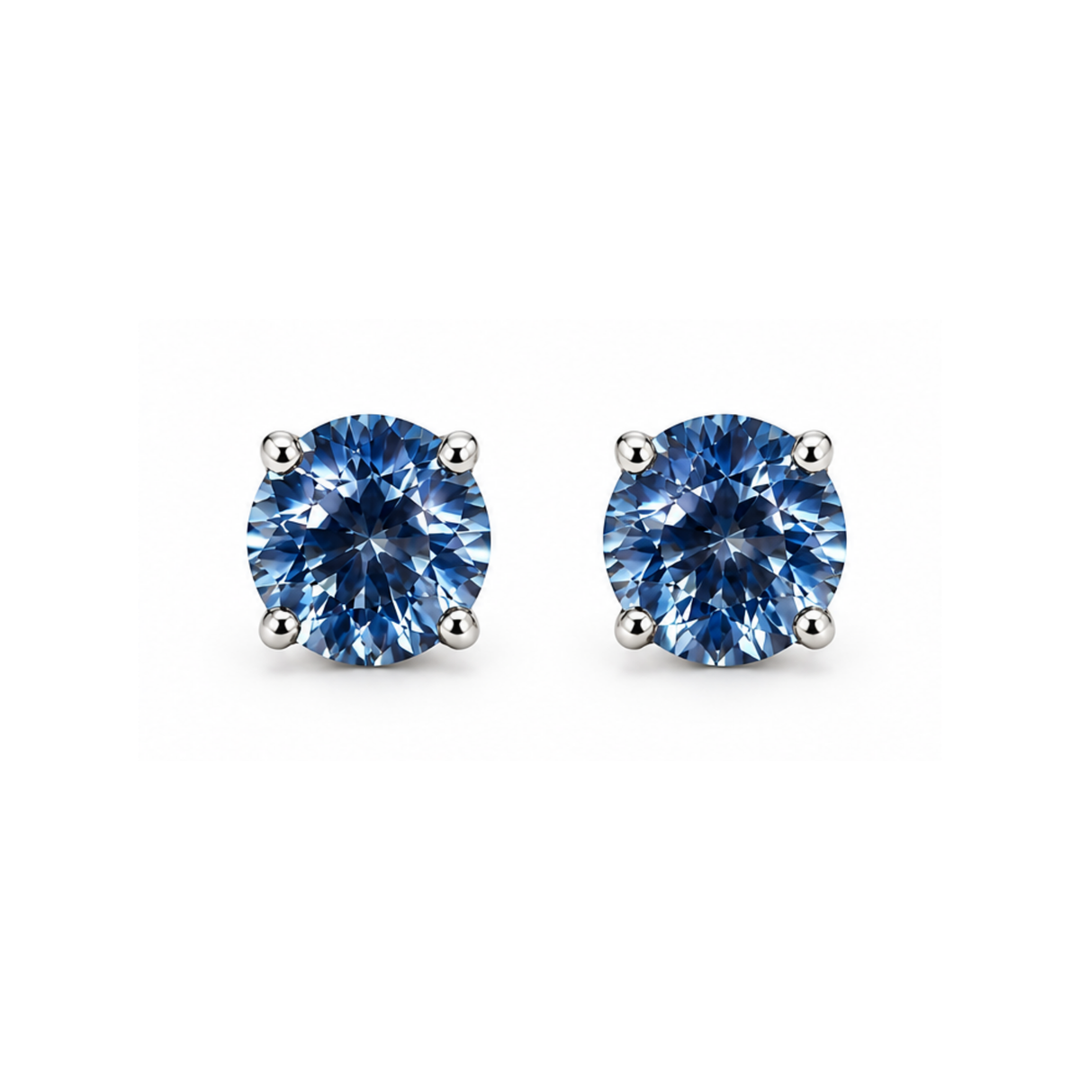 14K White Gold Blue Zirconia Stud Earrings