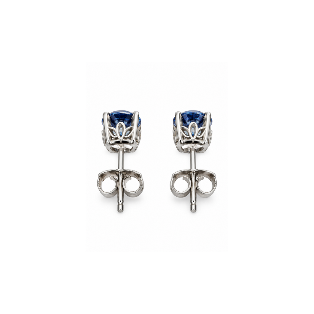 14K White Gold Blue Zirconia Stud Earrings