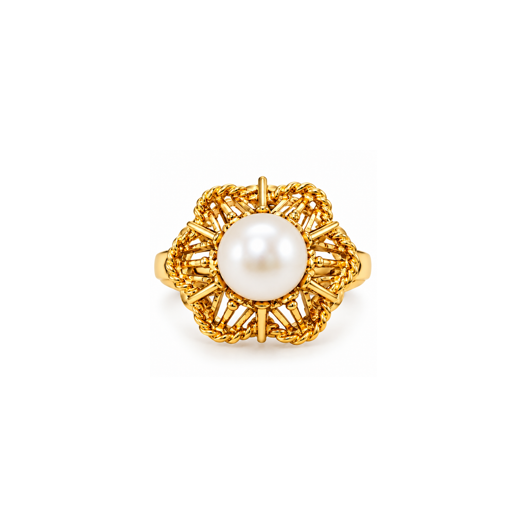 14K Yellow Gold Pearl Statement Ring – Size 5.25