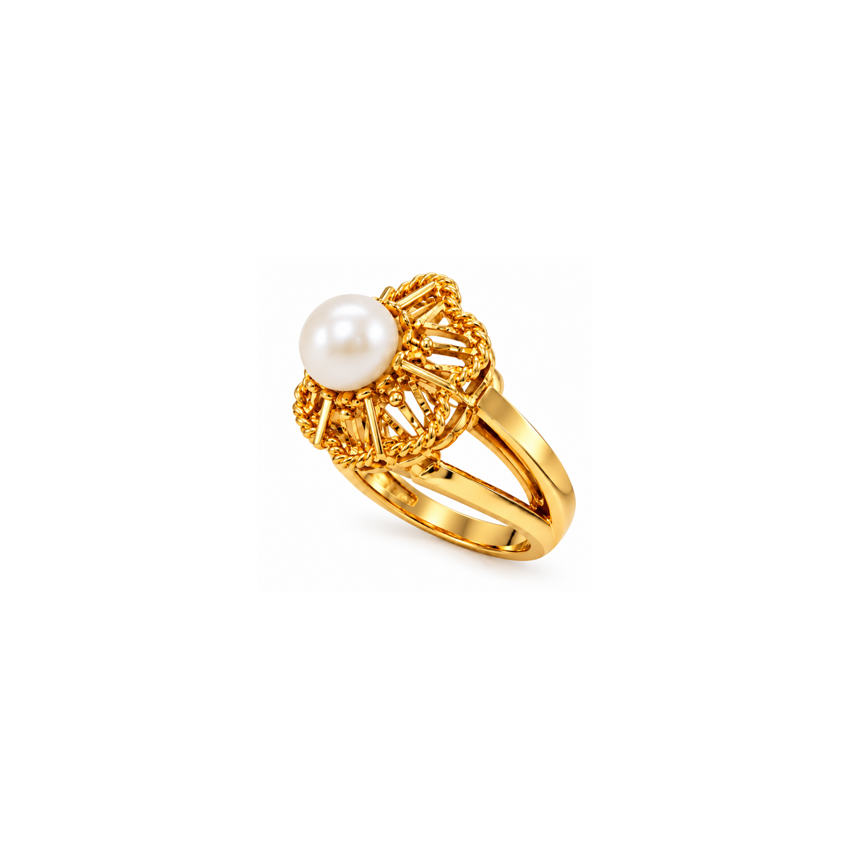 14K Yellow Gold Pearl Statement Ring – Size 5.25
