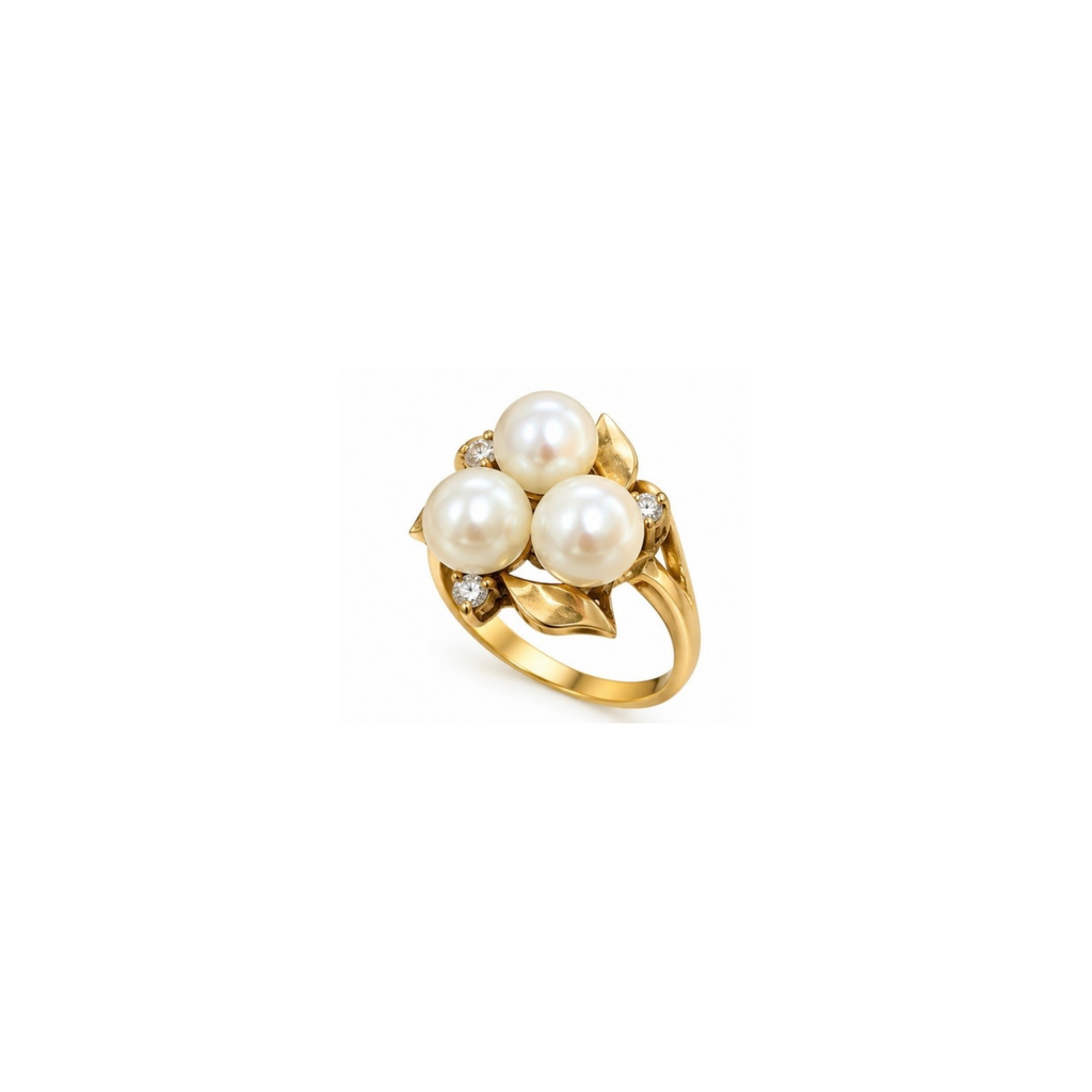 18K Gold Pearl & Diamond Ring