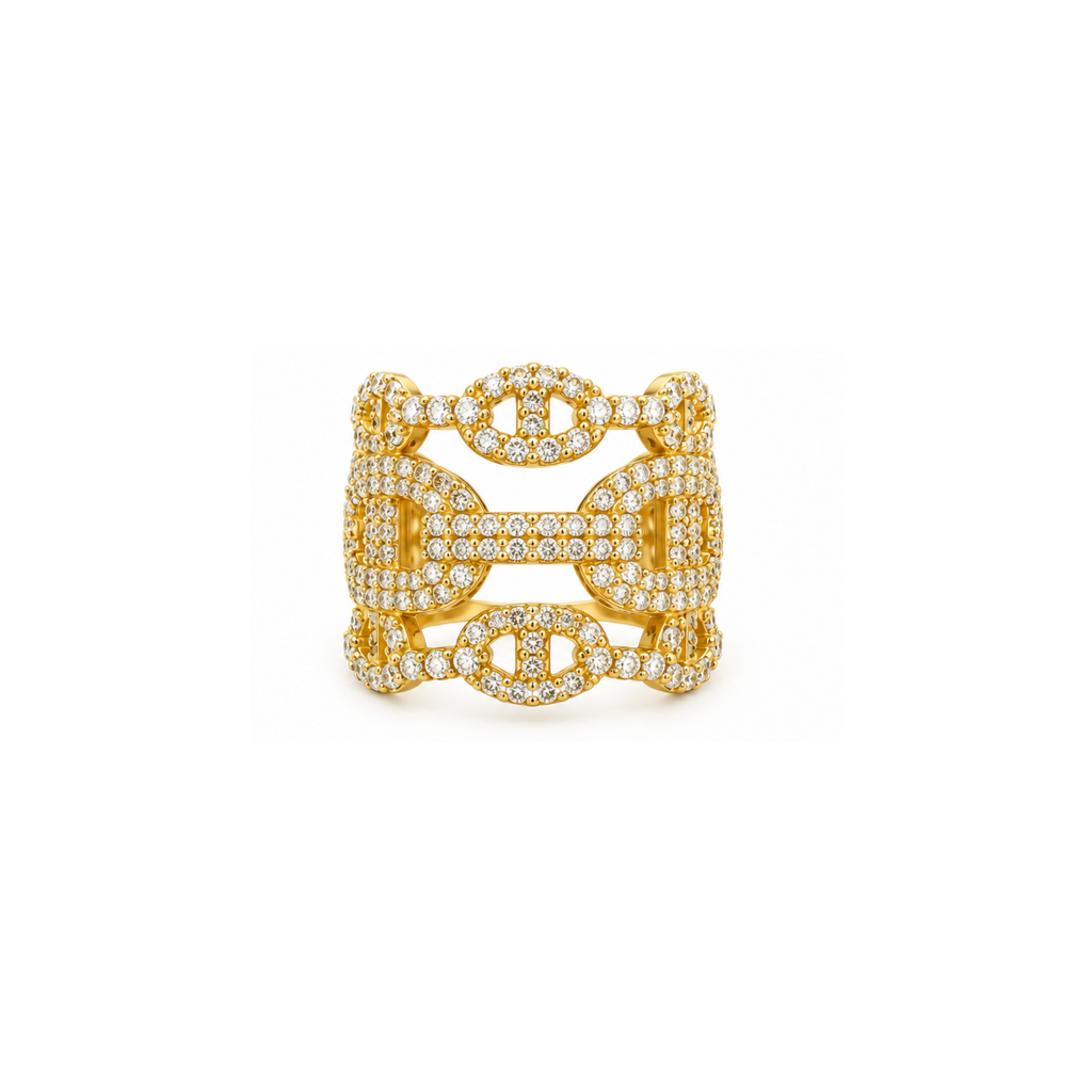 10K Yellow Gold Statement Ring with Cubic Zirconia