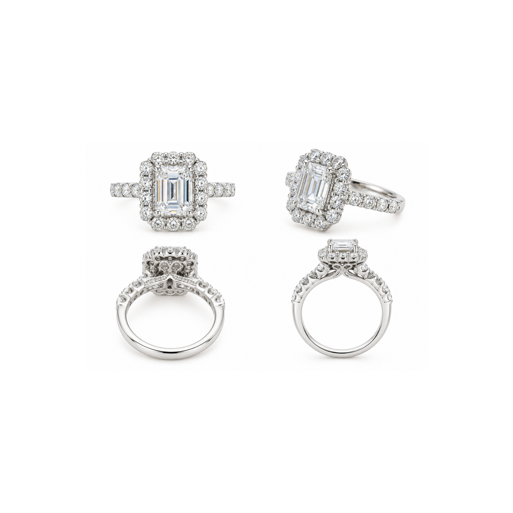 14K White Gold 3 CT Lab-Grown Diamond Halo Ring