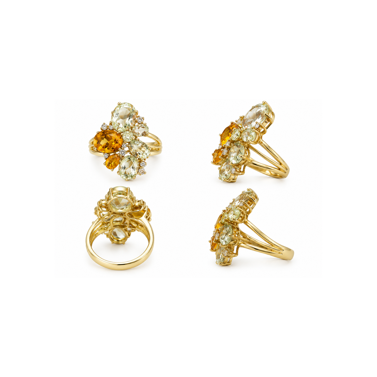 14K Yellow Gold Multi-Stone & Diamond Statement Ring