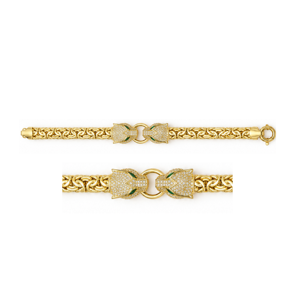 14K Yellow Gold Panther Head Bracelet with Zirconia