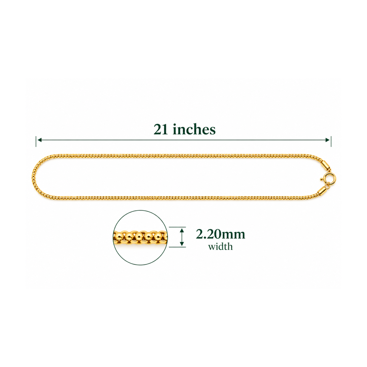 18K Gold Chain – 21" – 2.20 mm