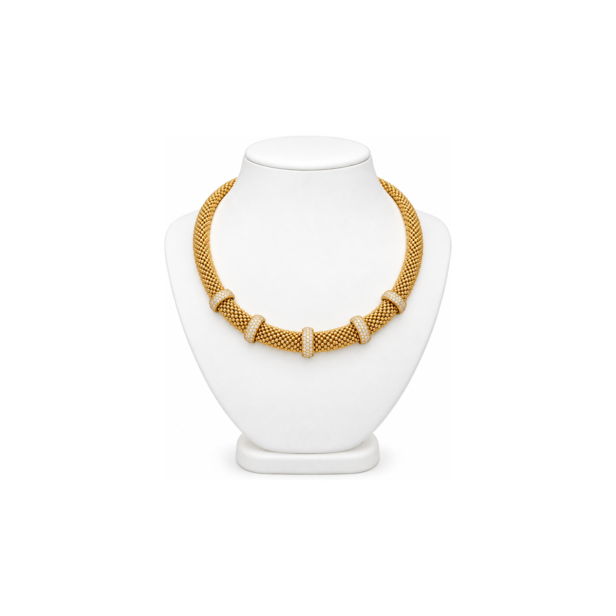 14K Yellow Gold Mesh Necklace with Zirconia – 17" – 8.10 mm – 29.24 g