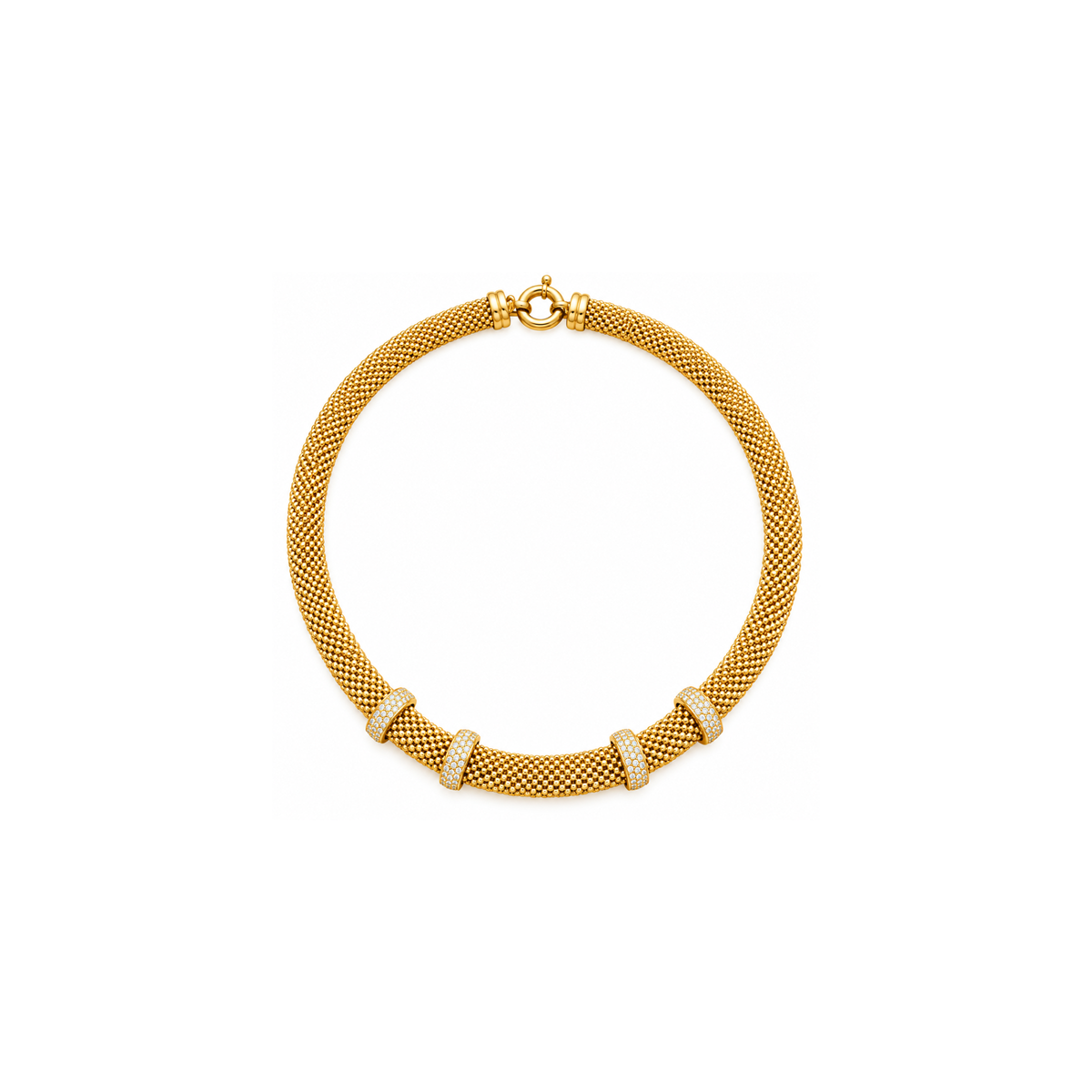 14K Yellow Gold Mesh Necklace with Zirconia – 17" – 8.10 mm – 29.24 g