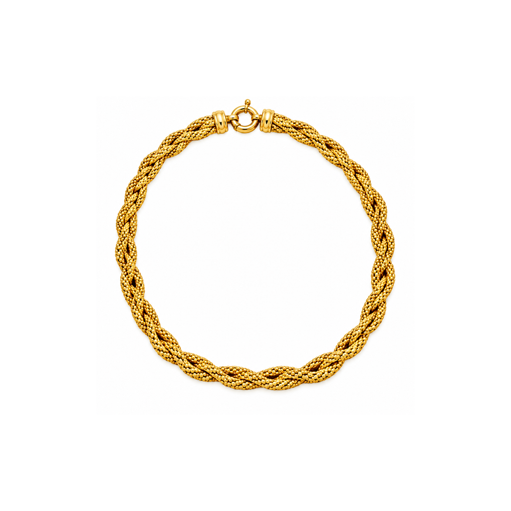 18K Yellow Gold Braided Multi-Strand Necklace – 16" – 7.35 mm – 22.55 g
