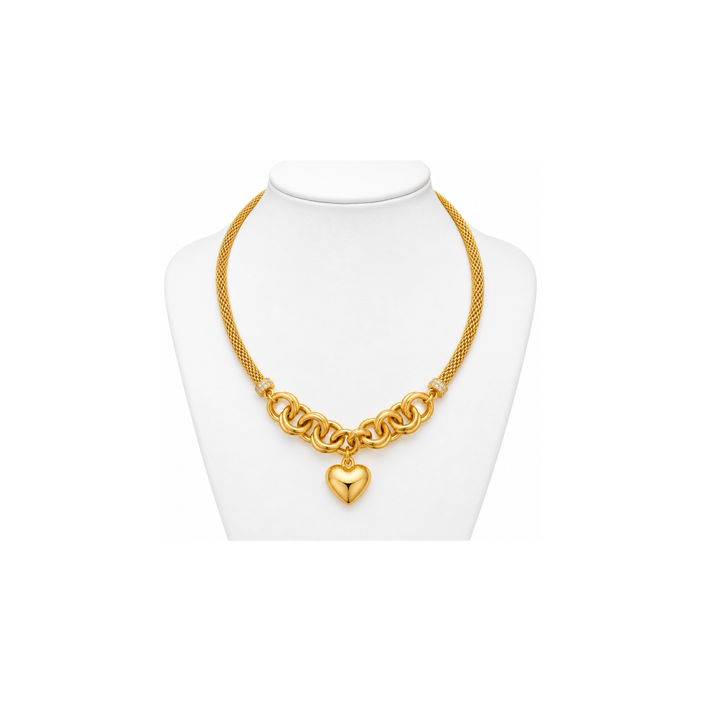 14K Yellow Gold Mesh Necklace with Heart Charm – 17" – 3.00 mm – 11.35 g