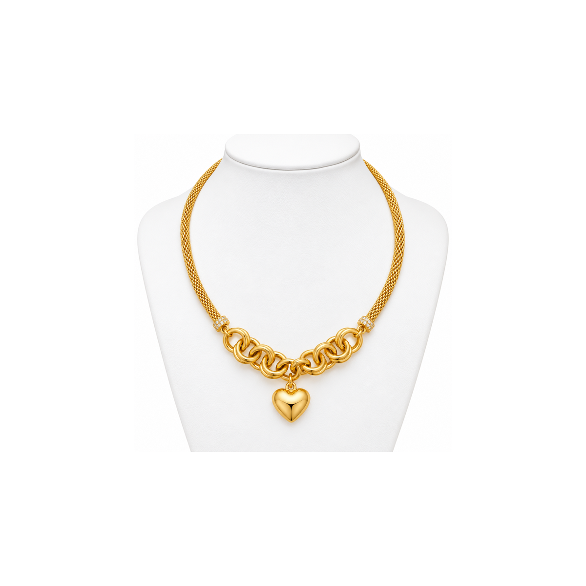 14K Yellow Gold Mesh Necklace with Heart Charm – 17" – 3.00 mm – 11.35 g