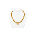 14K Yellow Gold Double-Link Necklace with Pavé Round Pendant – 17" – 18.0 g