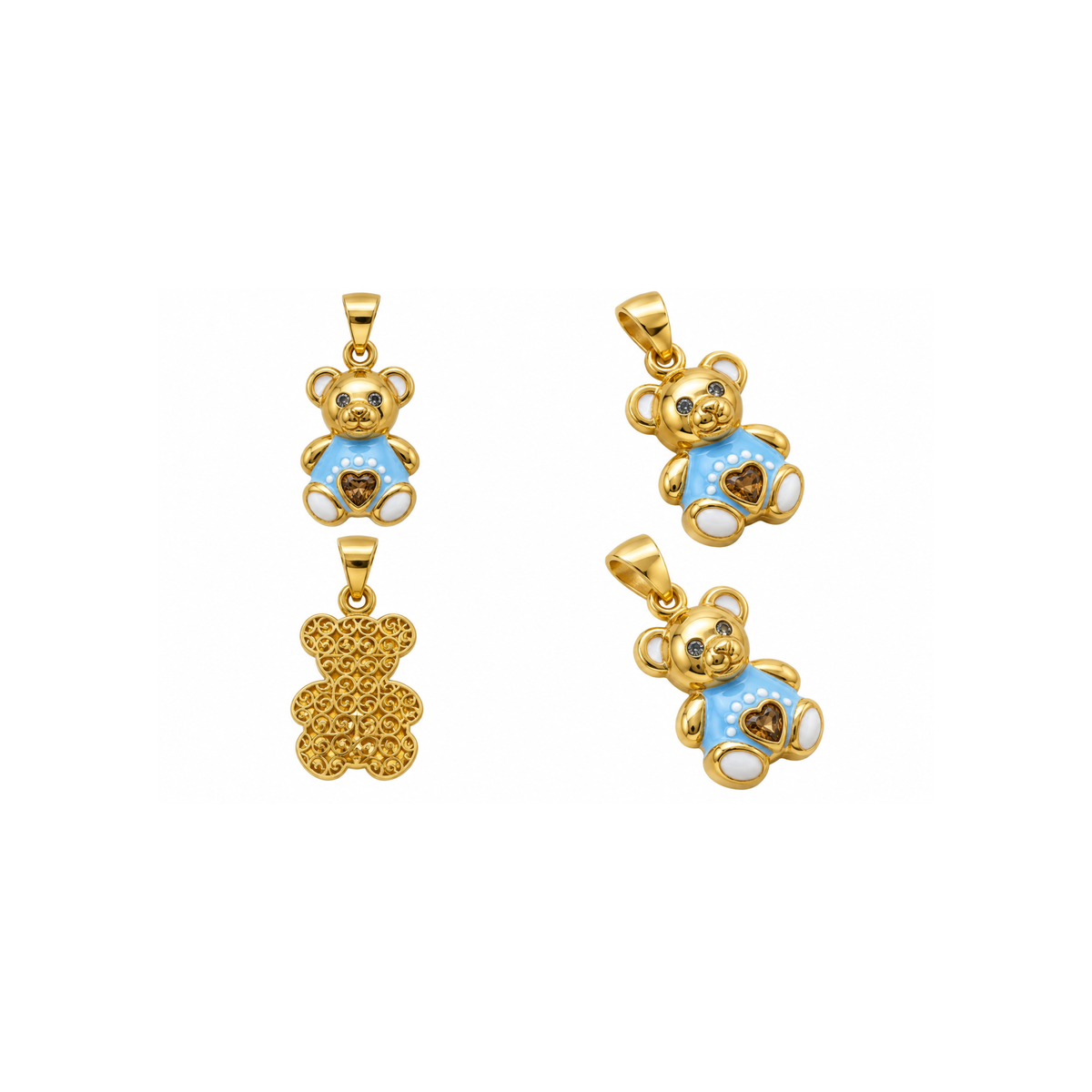 14K Yellow Gold Teddy Bear Pendant