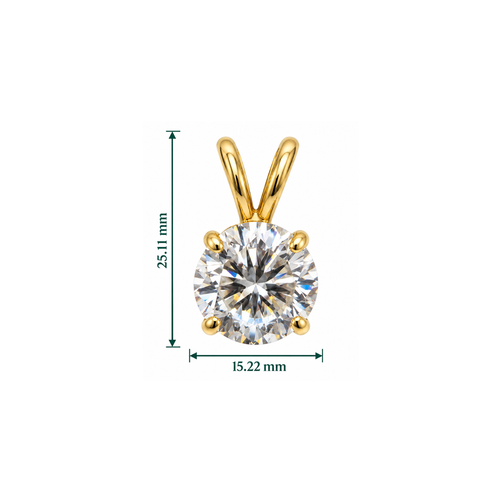 14K Yellow Gold 5 CT Moissanite Solitaire Pendant