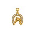 14K Yellow Gold Horseshoe & Horse Pendant with Cubic Zirconia