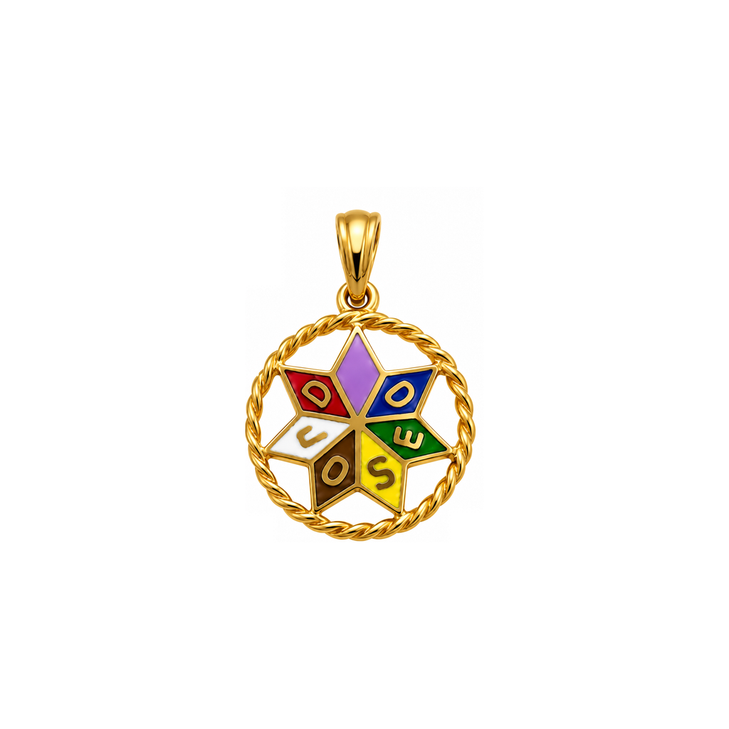 18K Gold Eastern Star Enamel Pendant