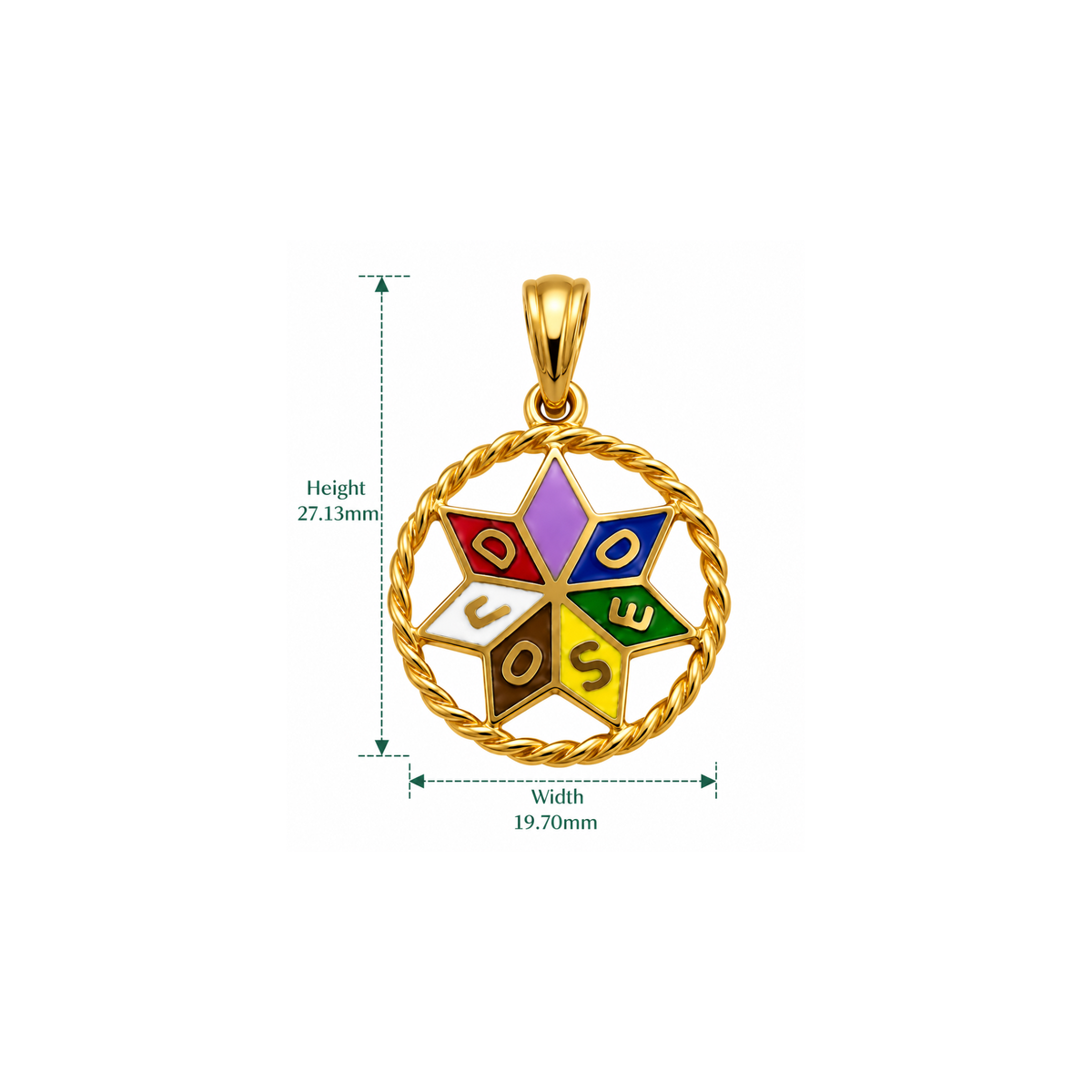 18K Gold Eastern Star Enamel Pendant