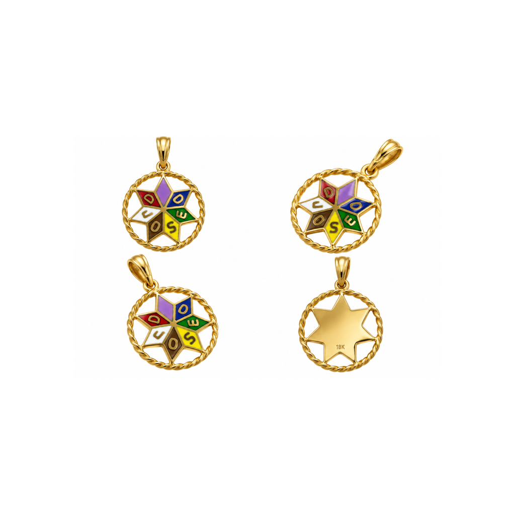 18K Gold Eastern Star Enamel Pendant