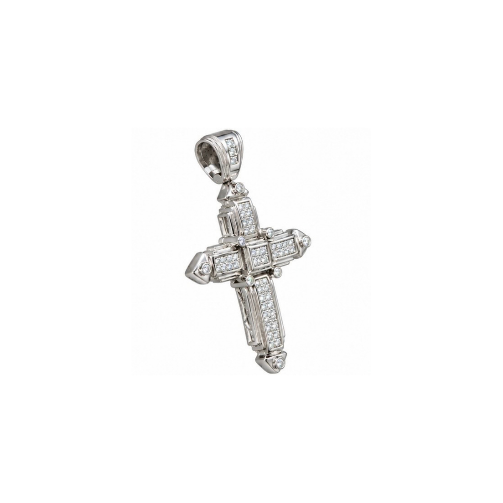 14K White Gold Diamond Cross Pendant